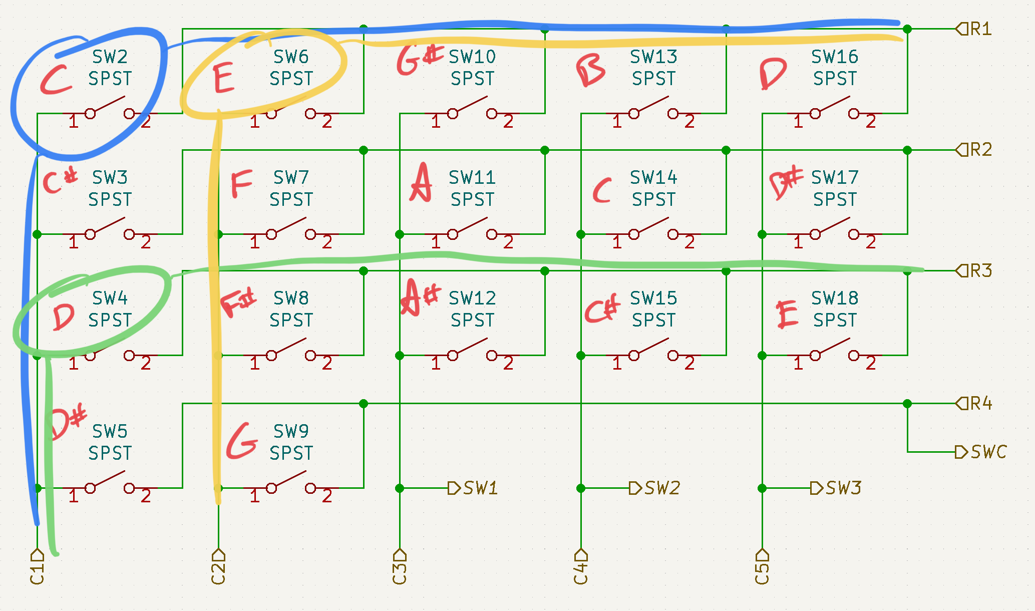 Matrix schematic with C, D, and E matrix points highlighted