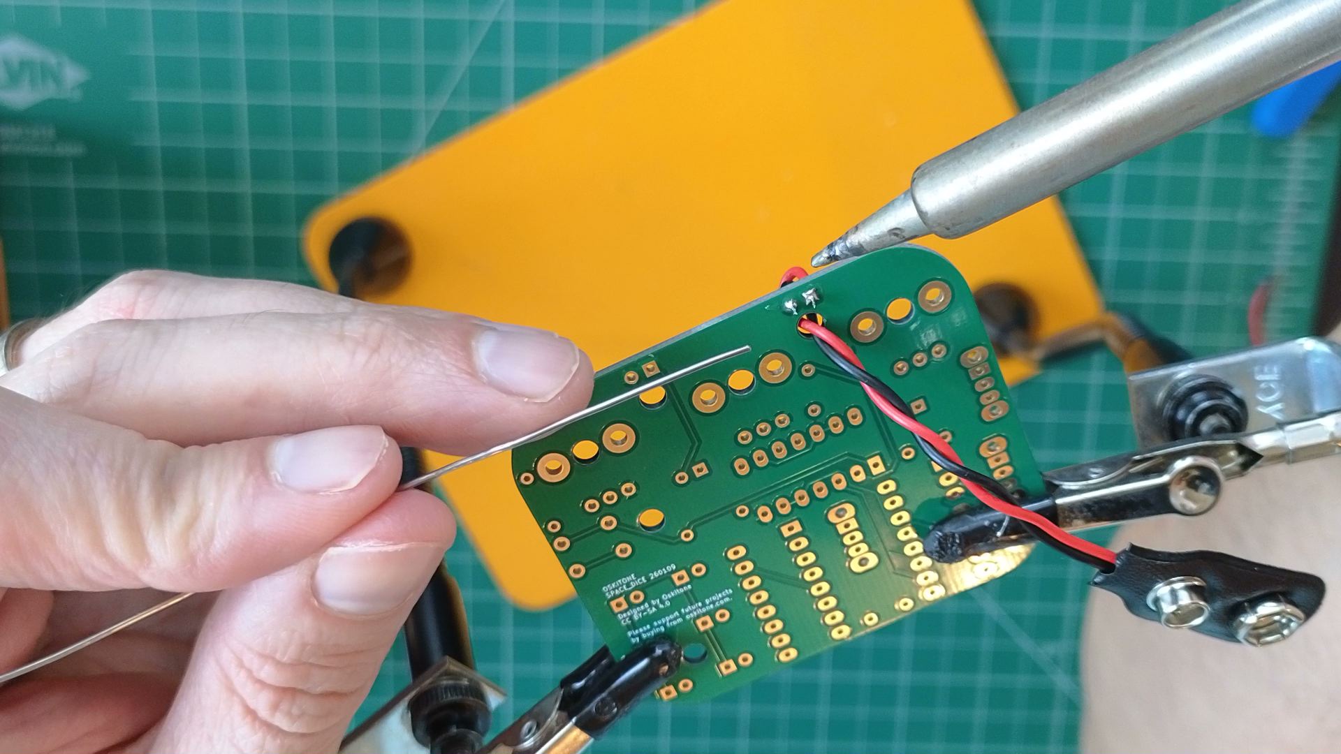 battery wires soldered to PCB