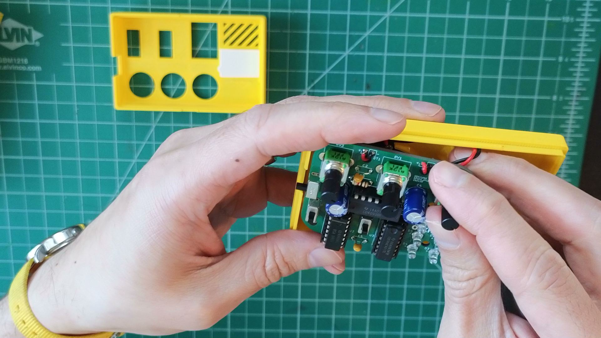 PCB positioned in enclosure